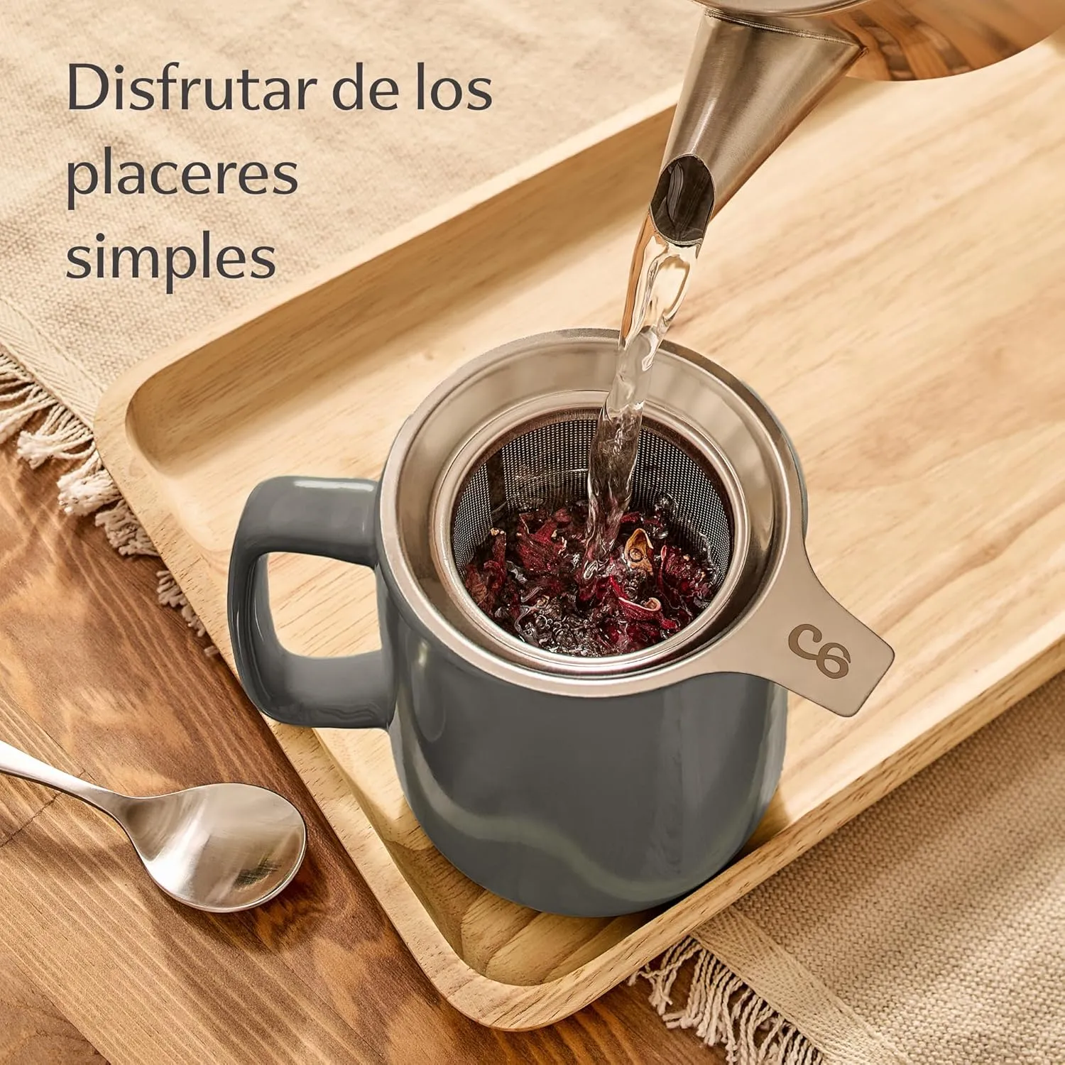 Cosumy Taza de Te con Filtro y Tapa 500ml - Ceramica - Mantiene Caliente la Infusion - Apta para Lavavajillas (Rojo)