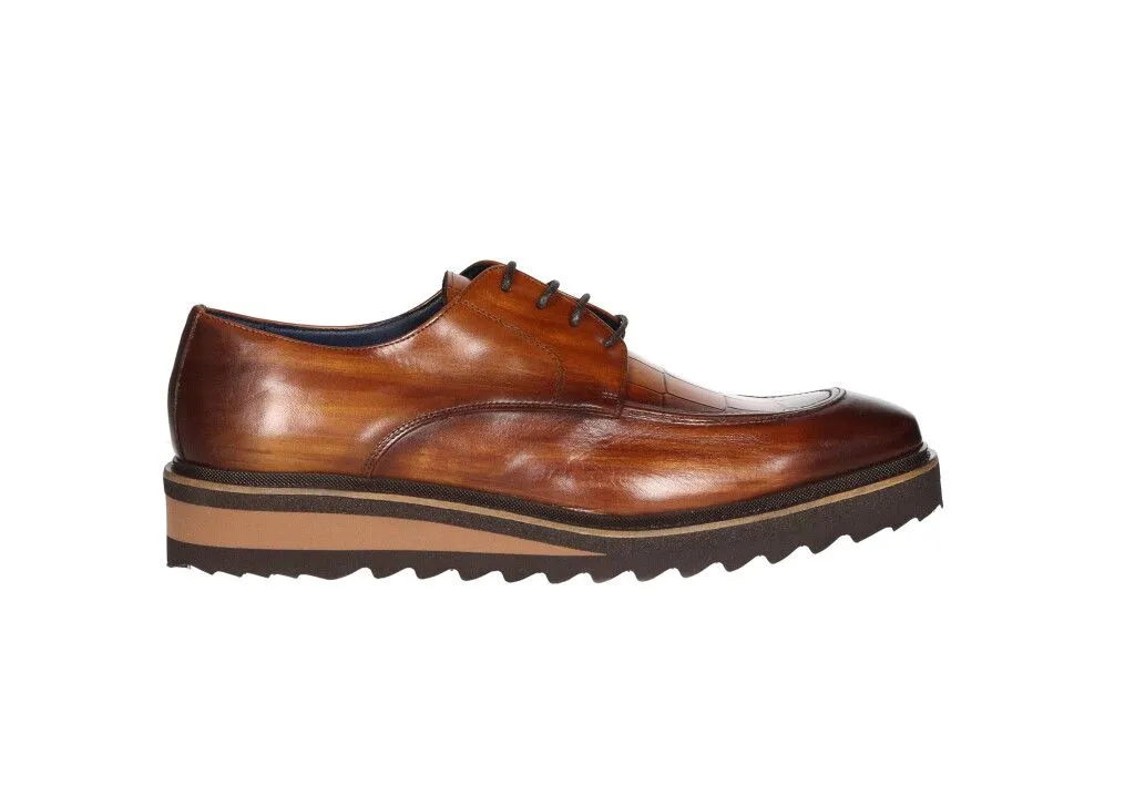 Zapato Cordon Piel Cuero Pala Grabado Coco Piso Goma